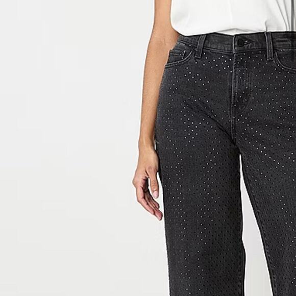 NWT a.n.a. Embellished High Rise Wide Leg Jeans Woman Sz 2 Black Onyx Rhinestone - Picture 2 of 8